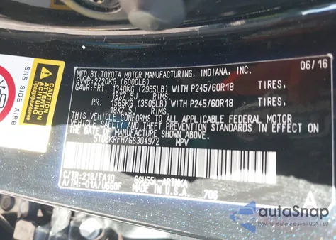 2016 Toyota Highlander Le Plus V6 from USA, damaged, VIN 5TDBKRFH7GS304972